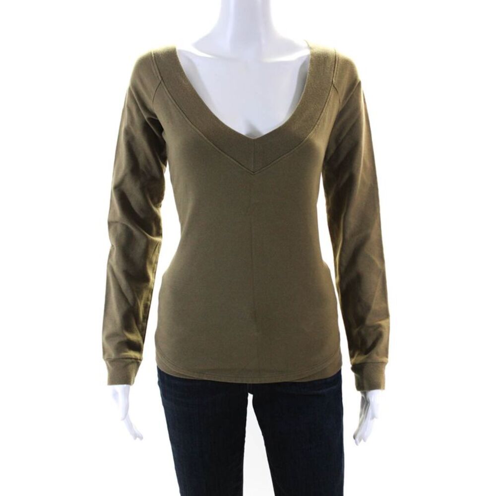 Arizia Jeans Womens Long Sleeves V Neck Sweatshirt Green Cotton Size 10